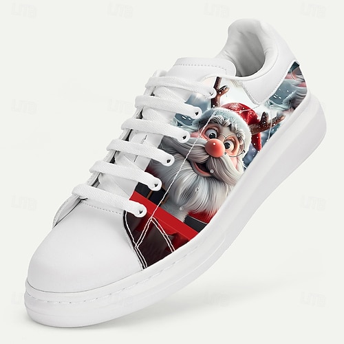  Vita julsneakers för män med jultomtetryck - roliga och bekväma skor för fester, familjesammankomster och julfirande