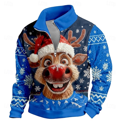  חג המולד בגדי ריקוד גברים כל אחד טרנינג מגניב יומי מסוגנן שרוול ארוך עומד בָּחוּץ בית מתנה פול כחול 2# שחור אודם סגול רוכסן סתיו חורף מְעַצֵב S M L XL XXL XXXL