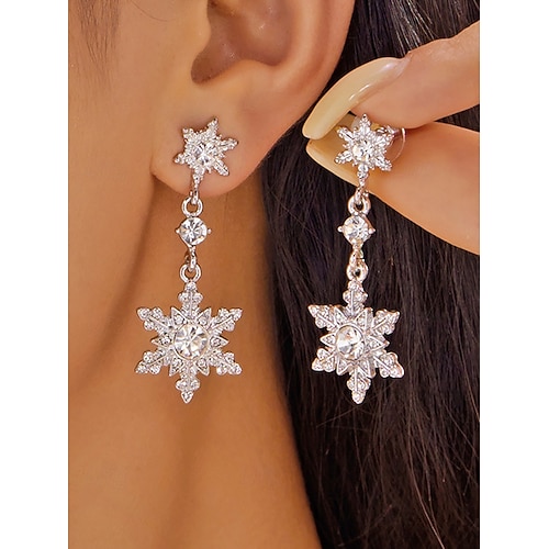  Γυναικεία χριστουγεννιάτικα σκουλαρίκια με νιφάδες χιονιού - κράμα αλουμινίου με λεπτομέρειες από κρύσταλλο και μαργαριτάρι, κομψά εορταστικά κοσμήματα για πάρτι και χειμερινές περιστάσεις