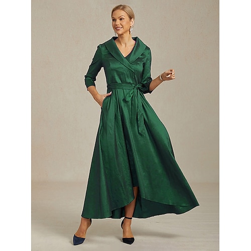  Femmes Robe maxi Robe fourreau Élégant Couleur Unie Manche 3/4 Col en V Vert Printemps Automne Hiver