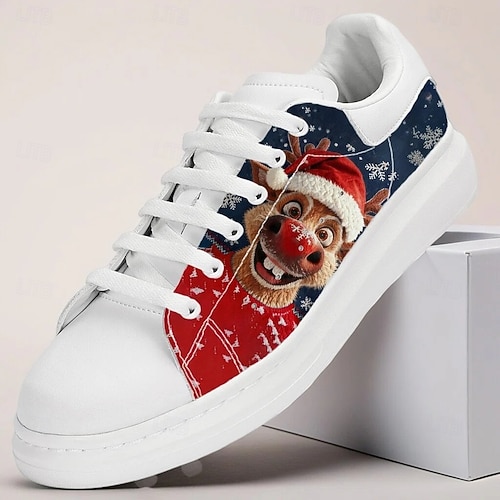  Vita julsneakers för män med jultomte- och hundmotiv - trendiga skor för festliga tillfällen och julfester