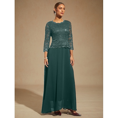  Naisten Maksimekko Sifonki Mekko Tyylikäs Häävieras Iltajuhlat Normaali Yhtenäinen väri 3/4 hiha Tiukka pyöreä kaula-aukko Smaragdin vihreä Kevät Syksy Talvi