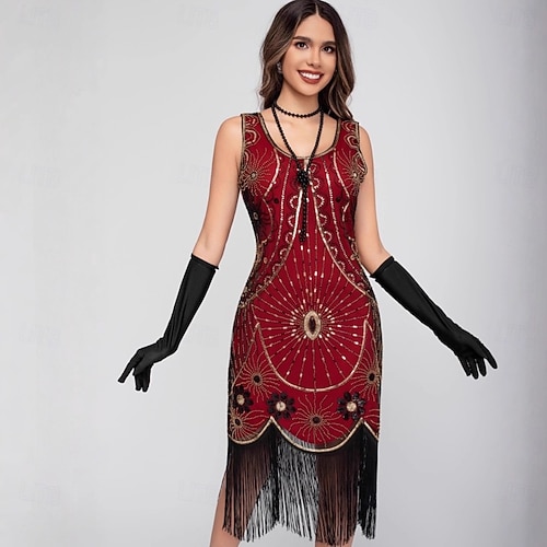 Roaring 20s 1920s Knee Length Flapper Dress Sleeveless The Great Gatsby  Sequins Fringe Scoop Neck Fancy Dress Women's Christmas Carnival Masquerade  Retro Theme Party Charleston Dance Adults Dress 2026 - AU $66.09
