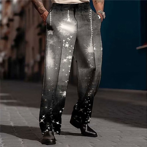  Christmas Men's Christmas Scene Printed Pants Snowflake Business Casual 3D Print  Trousers Outdoor Street Wear to work Polyester Black and White Wine Yellow S M L High Elasticity Pants
