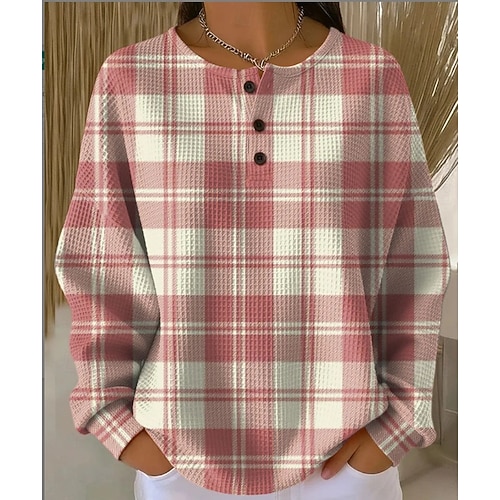  Dames Trui-sweatshirt Grafisch Geometrisch Elegant Modieus Werk Lange mouw Strakke ronde hals Normale tops Huis Werk Straat Knop Wit Blozend Roze Oranje Groen Lente Herfst Winter