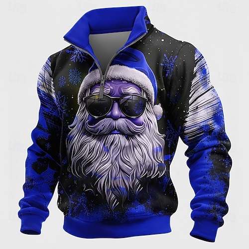  Christmas Men's Santa Claus Sweatshirt Cool Daily Stylish Stand Collar Outdoor Home Gift Blue Red Green Zipper Fall Winter Designer S M L XL XXL XXXL