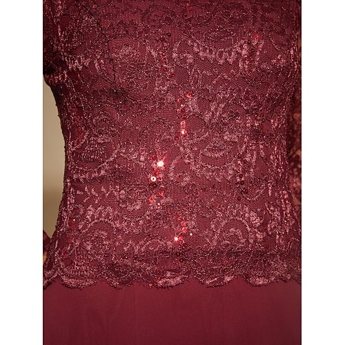  Dames Halflange jurk Chiffon jurk A lijn jurk Elegant Bruiloft gast Avond Feest Effen Kleur 3/4 mouw Strakke ronde hals Wijn Lente Herfst Winter