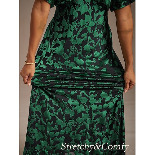  dames maxi-jurk a-lijn jurk fluweel elegant feest bruiloft gast bloemen blad halve mouw v-hals smaragdgroen lente herfst winter