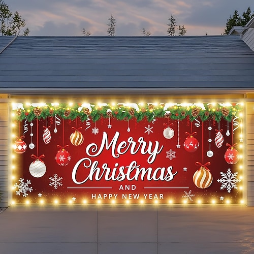  Рождественское покрытие для гаражных ворот, большие рождественские украшения для гаражных ворот 2025 года, уличный световой баннер, веселая настенная роспись для гаража (украшения), пожалуйста, приобретите световую гирлянду самостоятельно