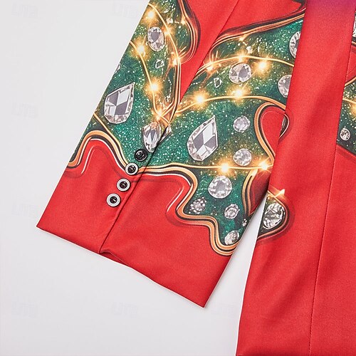 Christmas Men's Christmas Tree Blazer Jacket Comfortable Artistic Casual Party Evening Wear Daily Festival Buttons Print Spring Fall Winter Notch Long Sleeve Red 1 Red Blue