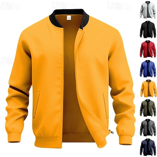 Herren Leichte Jacke Freizeitjacke Urlaub Täglich Atmungsaktiv Tasche Frühling Herbst Einfach Mode Klassisch Stehkragen Regulär Schwarz Gelb Rote Marineblau Königliches Blau Jacken