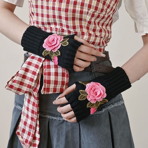  Naisten 1 pari Puolisormi / Neulotut käsineet Aktiivinen / Katutyyli Hanskat - Kukka Painettu