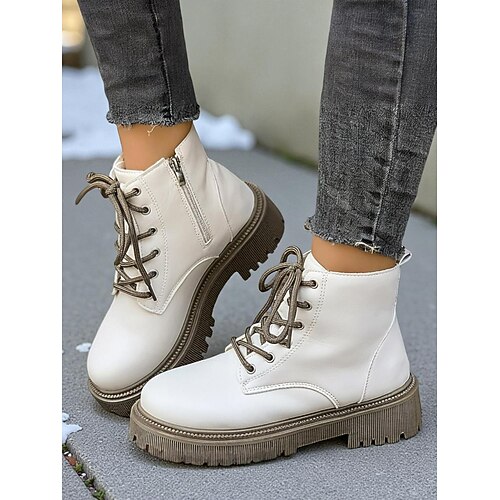 Combat Boots Ladies Dress Winter Boots Women's Black Chunky Heel Lace-Up Boots With Faux Fur Trim Combat Boots Ladies Dress Winter Boots Women's Black Chunky Heel Lace-Up Boots With Faux Fur Trim