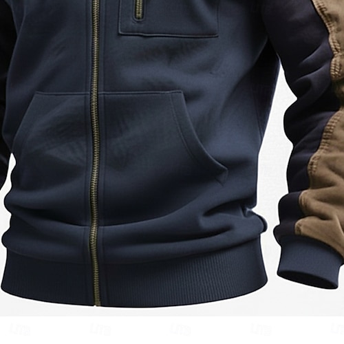  Homens Full Zip Hoodie Moletom Tático Preto Azul Marinha Com Capuz Tecido Zíper Desportos e Ar livre Casual Diário Poliéster Roupa de rua Legal Roupa de Esporte Outono Primavera & Outono Roupa