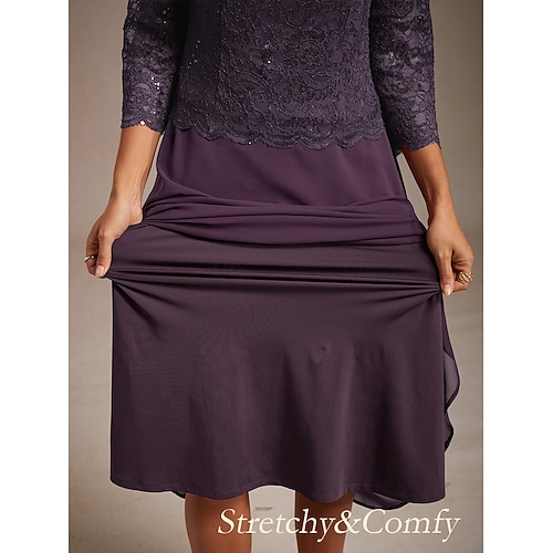  Dámské Midi šaty Šifonové šaty Elegantní Pevná barva 3/4 délka rukávu Tričkový Fialová Léto Jaro Podzim Zima