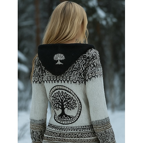  Γυναικεία Πουλόβερ Διακοπές Βίντατζ Απίθανο Γεωμετρικό Με Κουκούλα Στάμπα Μακρυμάνικο Κανονικά μπλουζάκια Πλέκω ΕΞΩΤΕΡΙΚΟΥ ΧΩΡΟΥ Καθημερινά Ρουμπίνι Ανοιχτό Γκρι Φθινόπωρο Χειμώνας