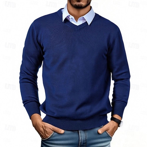Homme Pull Chandail Pull en laine Pullover A côtes Tricoter Découpé Tricoté Couleur unie Col V Garder au chaud Moderne contemporain Travail Usage quotidien Vêtement Tenue Automne hiver Chameau Vin S