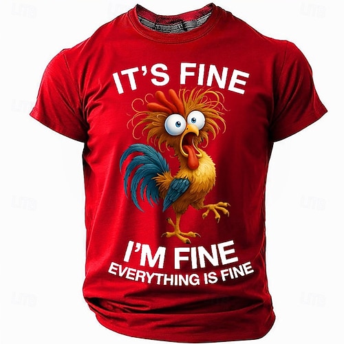Men's Rooster Funny Slang T Shirt Short Sleeve T shirt 3D Print