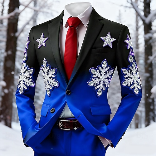  Jul Herr Snöflinga Kavajjacka Kappa Bekväm Andningsfunktion Artistisk Ledigt Festkvällskläder Dagligen Festival 3D-utskrift Knappar Höst vinter Trubbig Långärmad Blå 1 Röd 1 Rubinrött