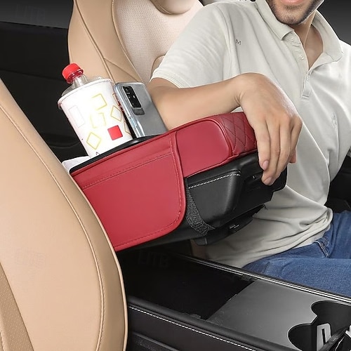  Luxury Style Car Armrest Box Multifunctional Storage Box, Diamond Pattern Tissue Box, with Cup Holder Mobile Phone Slot, Built-In Car Storage Box, Universal Four-In-One, Car Tissue Box Armrest Box