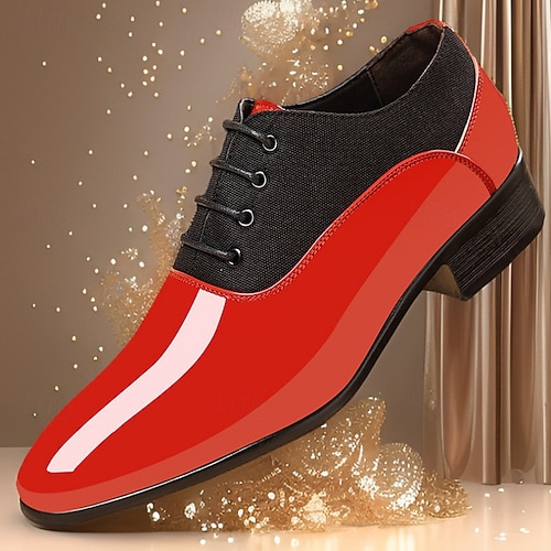 Men's Red and Black Glossy Dress Shoes  Stylish and Elegant, Perfect for  Christmas Parties, Holiday Gatherings and Formal Occasions 2026 - CHF29