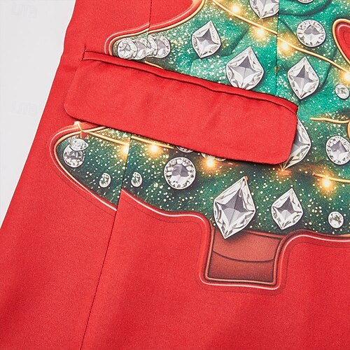  Christmas Men's Christmas Tree Blazer Jacket Comfortable Artistic Casual Party Evening Wear Daily Festival Buttons Print Spring Fall Winter Notch Long Sleeve Red 1 Red Blue