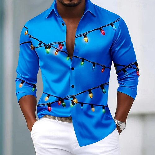 christmas color dress shirts SRZYMJ Christmas Shirts for Men Long Sleeve Button Down Dress Shirt Novelty 3D Reindeer Hawaiian Tops Xmas Holiday Party Clothes