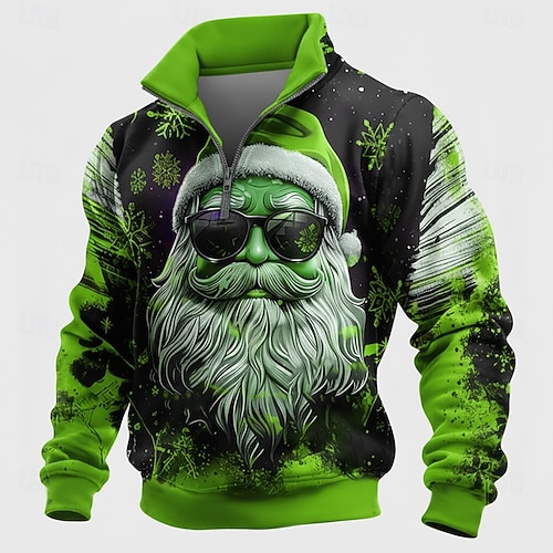  Christmas Men's Santa Claus Sweatshirt Cool Daily Stylish Stand Collar Outdoor Home Gift Blue Red Green Zipper Fall Winter Designer S M L XL XXL XXXL