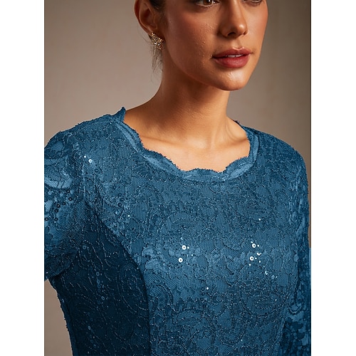  Dámské Midi šaty Šifonové šaty Elegantní Svatební host Koktejlový večírek Čajový dýchánek Pevná barva 3/4 délka rukávu Tričkový Zelenomodrá Jaro Podzim Zima