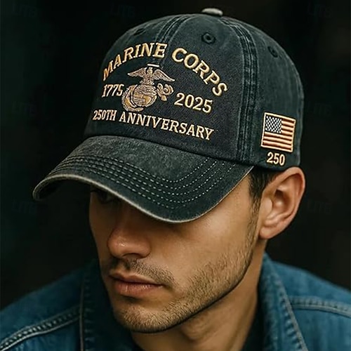  Til ære for 250-årsjubileet for USMC, retro vasket caps, USAs 250-årsjubileumshatt, marinekorps-baseballcaps, patriotisk gave til menn