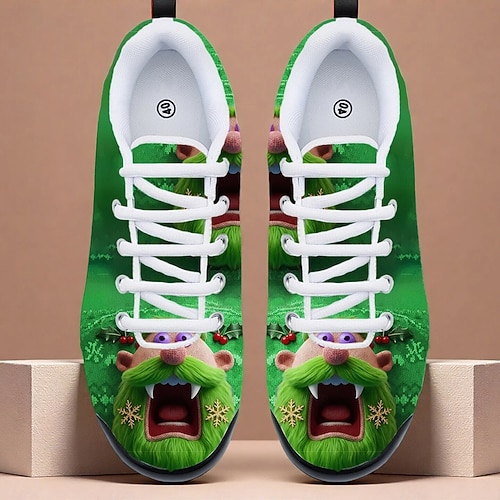  Herrsneakers med julfigurer – 3D-tryckt design, roliga och festliga, perfekta för högtidssammankomster och familjefester