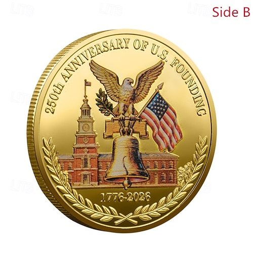 Mince pamětní k 250. výročí – Zlatý americký prapor a design zvonu svobody sběratelské mince odolné kovové výroční mince pro vystavení sběratelé patrioti semikvincenální