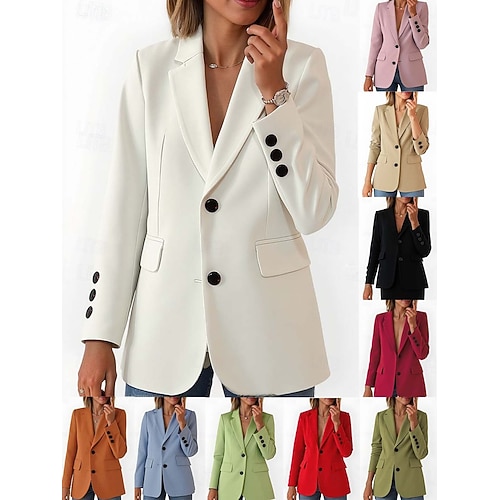 Női Blézer Kényelmes Légáteresztő Zseb Alkalmi Sima Iroda Utca Hétköznapi Hétköznapi viselet Egysoros Szokványos Térfogatcsökkenés Normál Hosszú ujj Felsőruházat Medence Fekete Fehér Nyár Tavasz