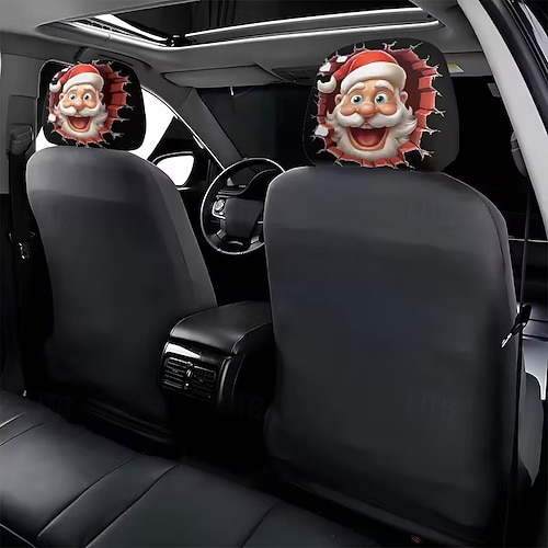  2 τεμάχια χριστουγεννιάτικα καλύμματα αυτοκινήτου με τυπωμένο τον Άγιο Βασίλη, εσωτερική διακόσμηση, γενικής χρήσης, πλενόμενα, εύκολα στην εγκατάσταση, κατάλληλα για μεγάλα οδικά ταξίδια, πάρτι