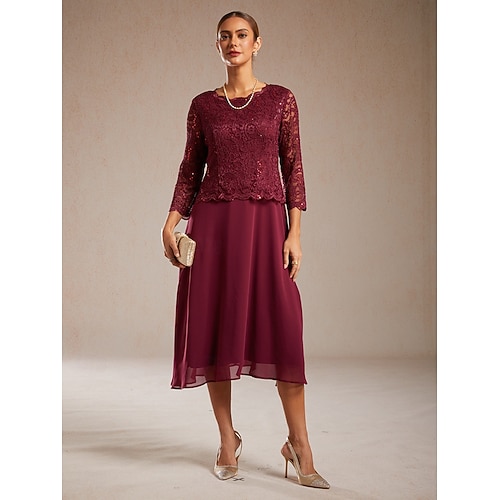  Dámské Midi šaty Áčkové šaty Elegantní Svatební host Večerní oslava Běžný Pevná barva 3/4 délka rukávu Tričkový Fialová Jaro Podzim Zima