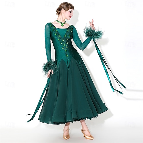 emerald green ballroom dress Emerald glitter prom ball gown dress with pockets – La Novale Atelier main image 1
