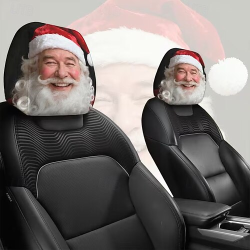  2 τεμάχια χριστουγεννιάτικα καλύμματα αυτοκινήτου με τυπωμένο τον Άγιο Βασίλη, εσωτερική διακόσμηση, γενικής χρήσης, πλενόμενα, εύκολα στην εγκατάσταση, κατάλληλα για μεγάλα οδικά ταξίδια, πάρτι