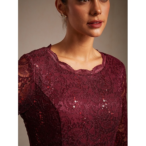  Dámské Midi šaty Áčkové šaty Elegantní Svatební host Večerní oslava Běžný Pevná barva 3/4 délka rukávu Tričkový Fialová Jaro Podzim Zima