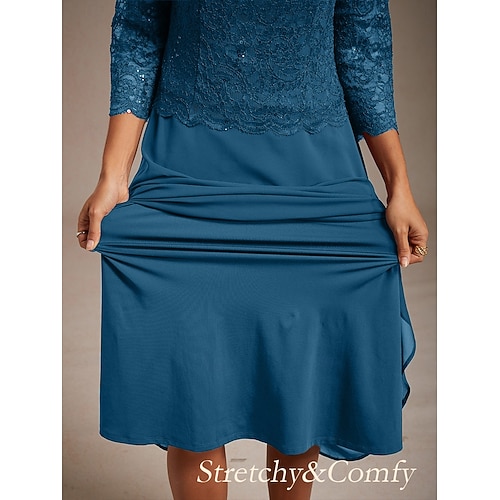  Dámské Midi šaty Šifonové šaty Elegantní Svatební host Koktejlový večírek Čajový dýchánek Pevná barva 3/4 délka rukávu Tričkový Zelenomodrá Jaro Podzim Zima