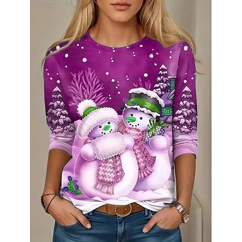  Tricou pentru femei Grafic Vintage Modă Elegant Mâneci lungi Gât rotund Tops obișnuite Print zilnic Weekend Alb Roșu Albastru Primăvară Toamnă Iarnă