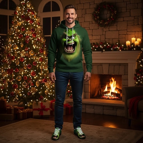  Herrsneakers med julfigurer – rolig 3D-tryckt design, bekväm passform, perfekt för högtider och festliga firanden