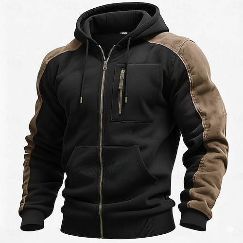  Homens Full Zip Hoodie Moletom Tático Preto Azul Marinha Com Capuz Tecido Zíper Casual Diário Desportos e Ar livre Poliéster Roupa de rua Legal Roupa de Esporte Outono Primavera & Outono Roupa