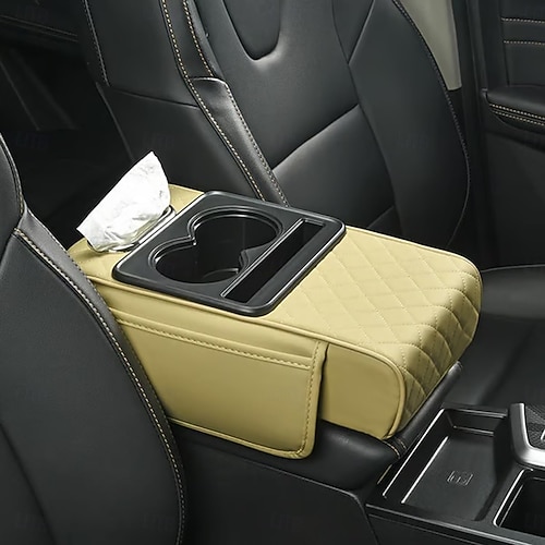  Luxury Style Car Armrest Box Multifunctional Storage Box, Diamond Pattern Tissue Box, with Cup Holder Mobile Phone Slot, Built-In Car Storage Box, Universal Four-In-One, Car Tissue Box Armrest Box