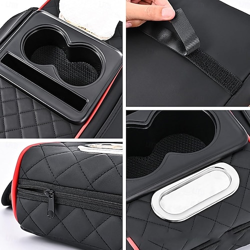  Luxury Style Car Armrest Box Multifunctional Storage Box, Diamond Pattern Tissue Box, with Cup Holder Mobile Phone Slot, Built-In Car Storage Box, Universal Four-In-One, Car Tissue Box Armrest Box