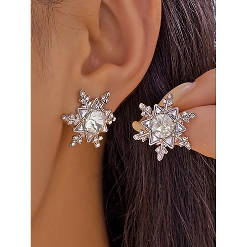  Γυναικεία χριστουγεννιάτικα σκουλαρίκια με νιφάδες χιονιού - κράμα αλουμινίου με λεπτομέρειες από κρύσταλλο και μαργαριτάρι, κομψά εορταστικά κοσμήματα για πάρτι και χειμερινές περιστάσεις