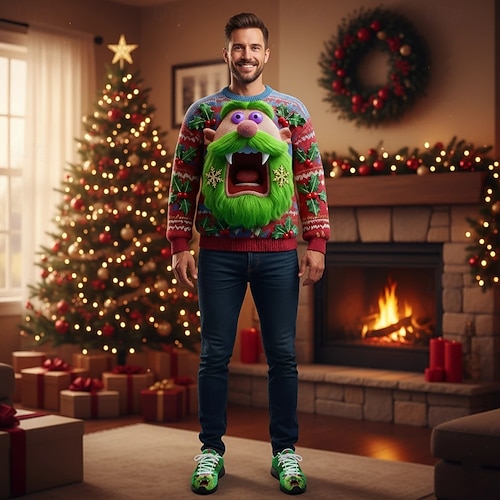  Herrsneakers med julfigurer – 3D-tryckt design, roliga och festliga, perfekta för högtidssammankomster och familjefester