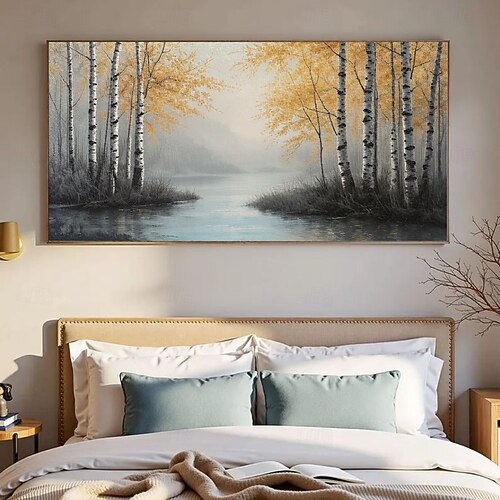 Tableau Nature Forêt Rivière Toile Vintage Art Déco Prêt à Accrocher