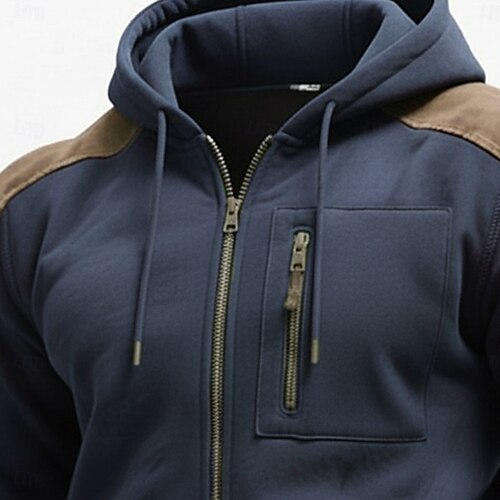  Homens Full Zip Hoodie Moletom Tático Preto Azul Marinha Com Capuz Tecido Zíper Desportos e Ar livre Casual Diário Poliéster Roupa de rua Legal Roupa de Esporte Outono Primavera & Outono Roupa