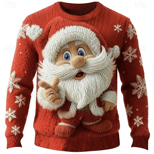  Ugly Christmas Sweater Men's Santa Claus Print Pullover Sweater Jumper Knitwear Crewneck Casual Vacation Daily Festival Keep Warm Long Sleeve Spring Fall Winter Black A Black B Black