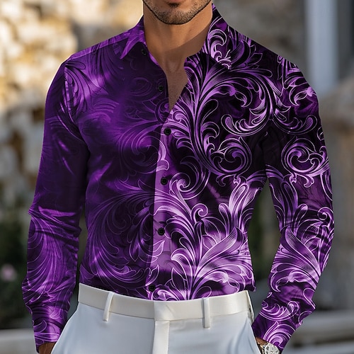 Men's Paisley Floral Print Gradient Color Shirt Satin Shirt Dress Shirt Long Sleeve Vintage Retro Vacation Dailywear Summer Spring Fall Turndown 3D Men's Paisley Floral Print Gradient Color Shirt Satin Shirt Dress Shirt Long Sleeve Vintage Retro Vacation Dailywear Summer Spring Fall Turndown 3D